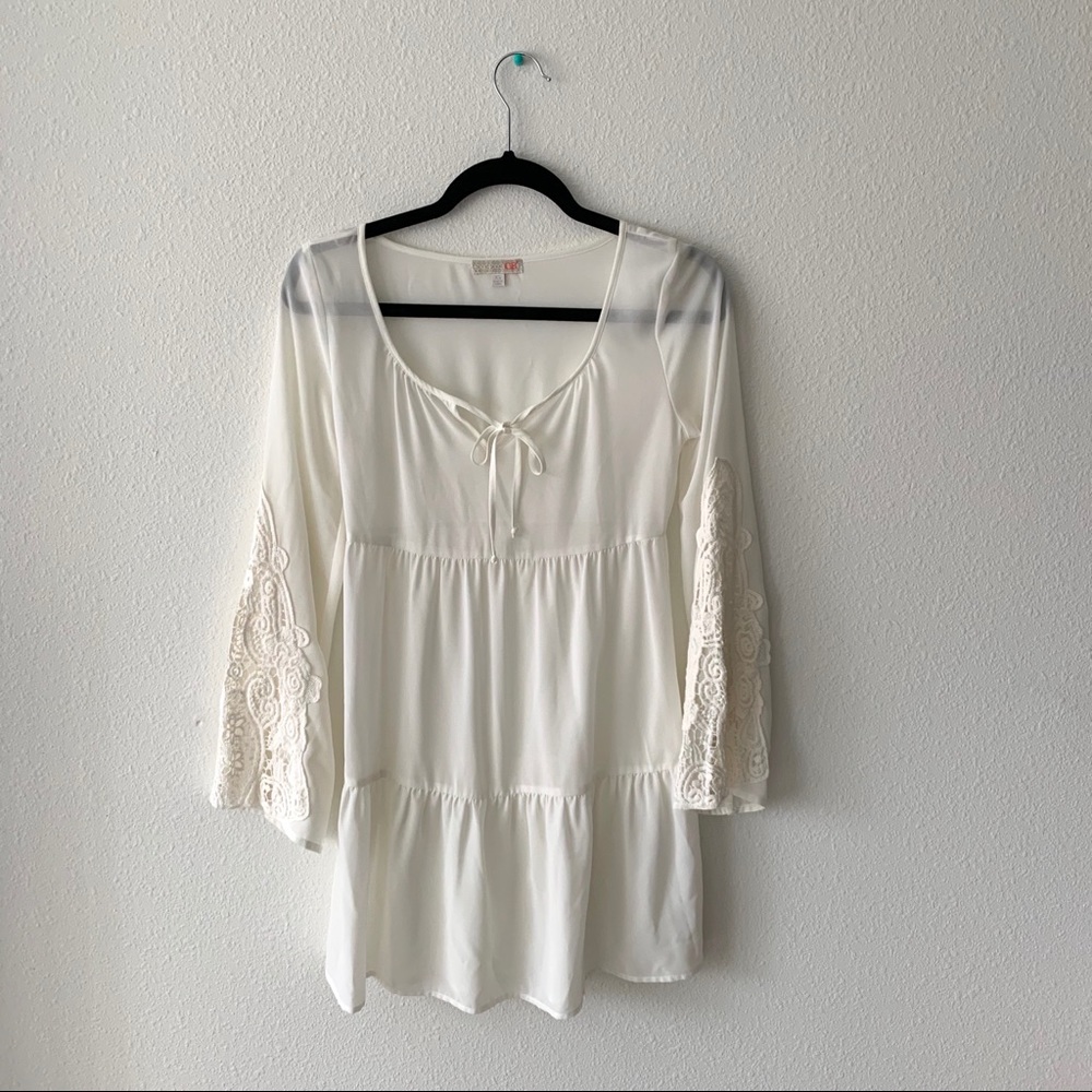 Gianni Bini Sheer Dress XS | Bell Sleeves - Cream